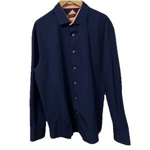 Bespoke Moda Dress Shirt Men's 3XLarge Dark Navy Blue With Subtle Pattern
